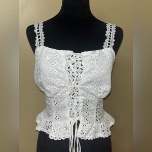 Chic White Eyelet Lace Women's Blouse
